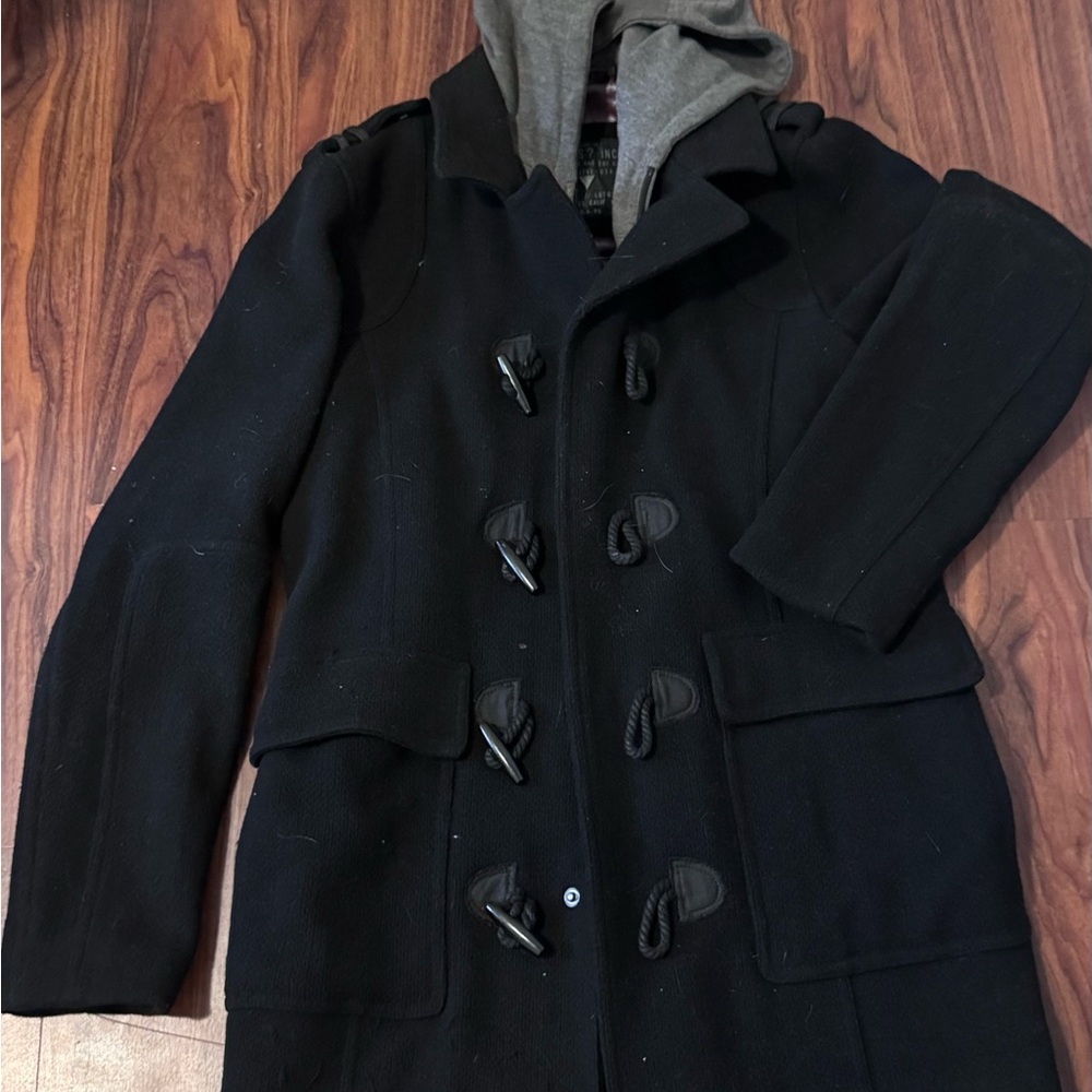 Guess Black Pea Coat with Gray Hood